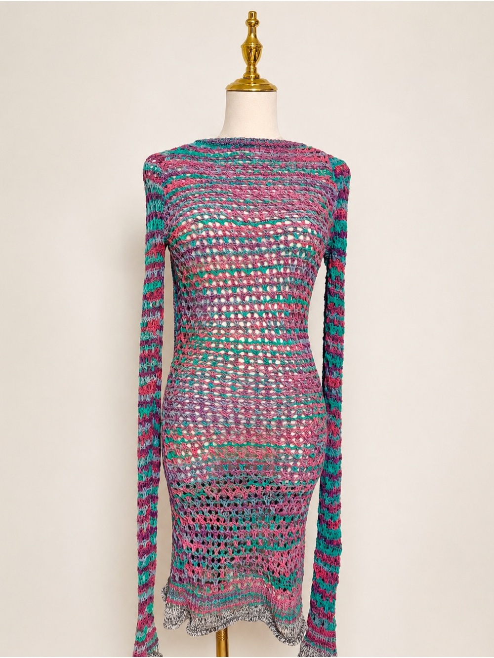 The Attico teal and magenta open-knit mini dress - Size 42 / US 6